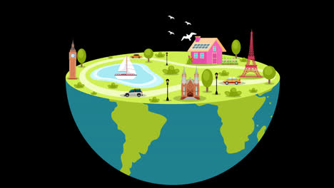 Landschaft,-Umweltfreundlich,-Nachhaltiges-Konzept,-Stadt,-Weltumwelt-Und-Tag-Der-Erde-Mit-Alphakanal.